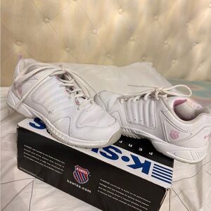 K-Swiss White and Pink Athletic Sneakers